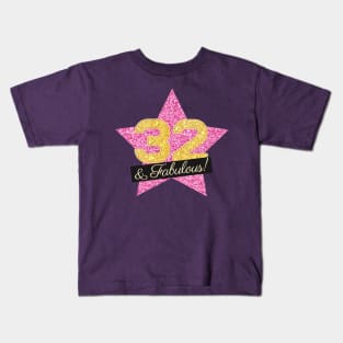 32nd Birthday Gifts Women Fabulous - Pink Gold Kids T-Shirt